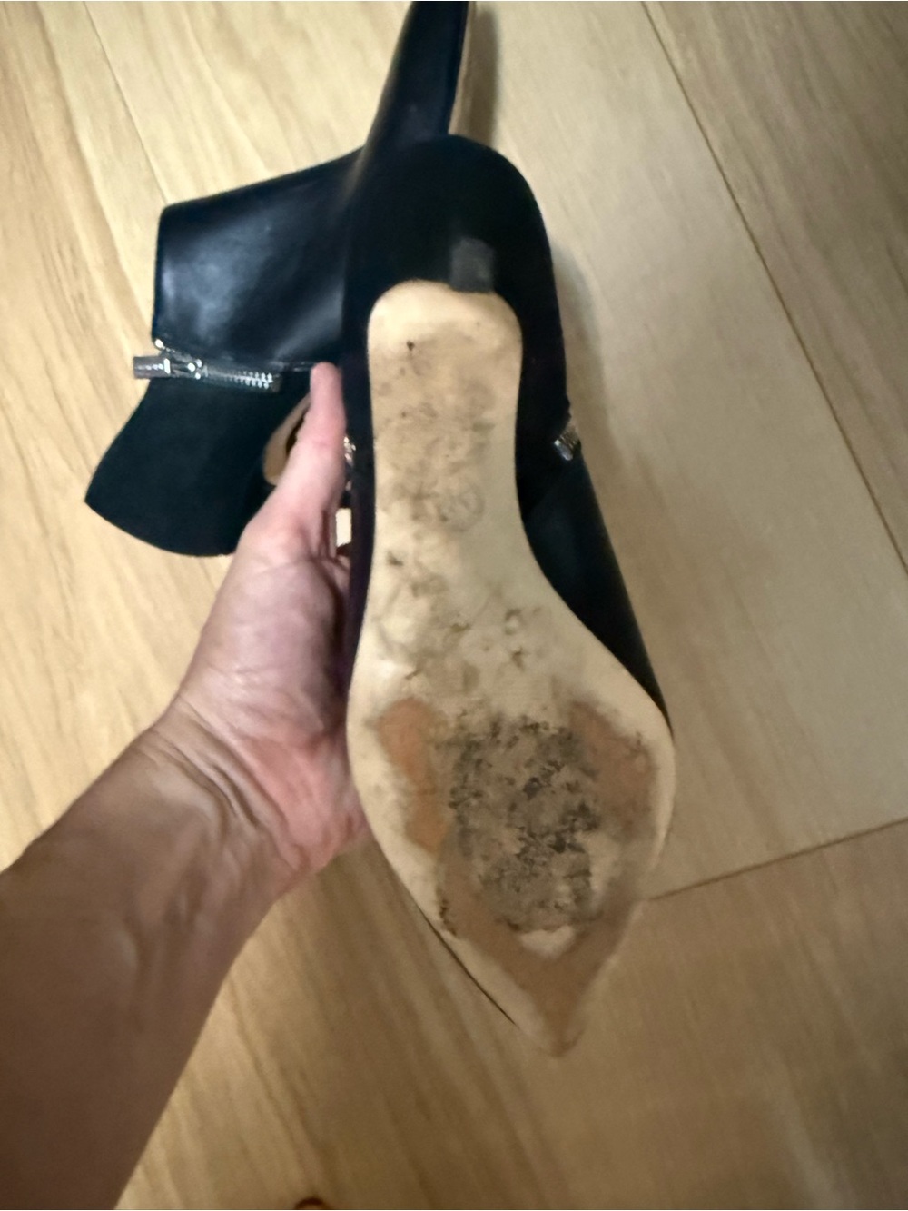 MICHAEL Michael Kors Black Pointed Leather & Suede Ankle Booties mywith Side Zip - Picture 4 of 8
